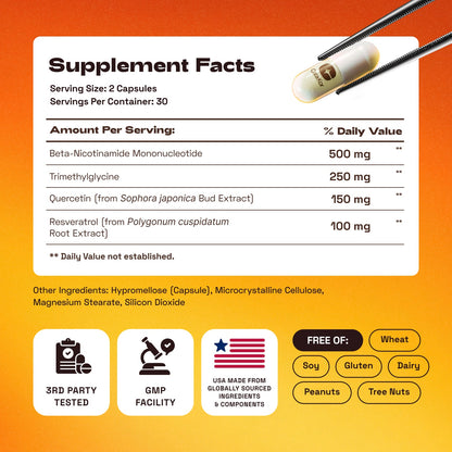 Cata-Kor NMN Supplement, Quercetin, TMG, Resveratrol – Supports Cellular Energy & NAD+ Levels